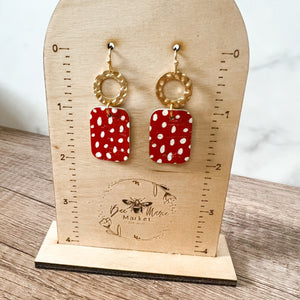 Red Doodle Dot Hammered Hoop Earrings