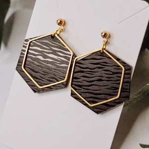 Black Tiger Stripes Hexagon Earrings