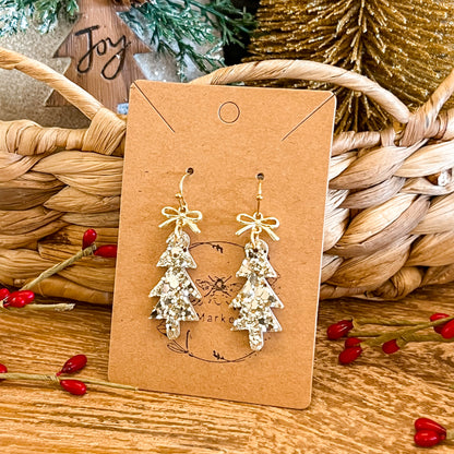 Gold Glitter Skinny Christmas Tree Earrings