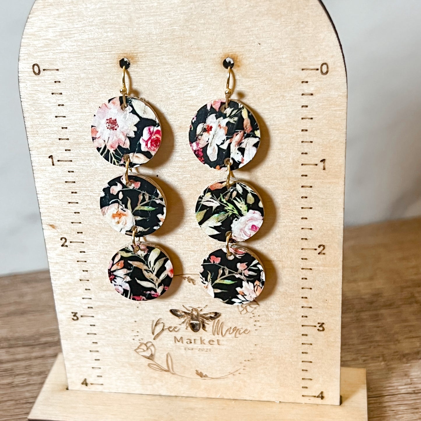 Black Floral Tiered Earrings