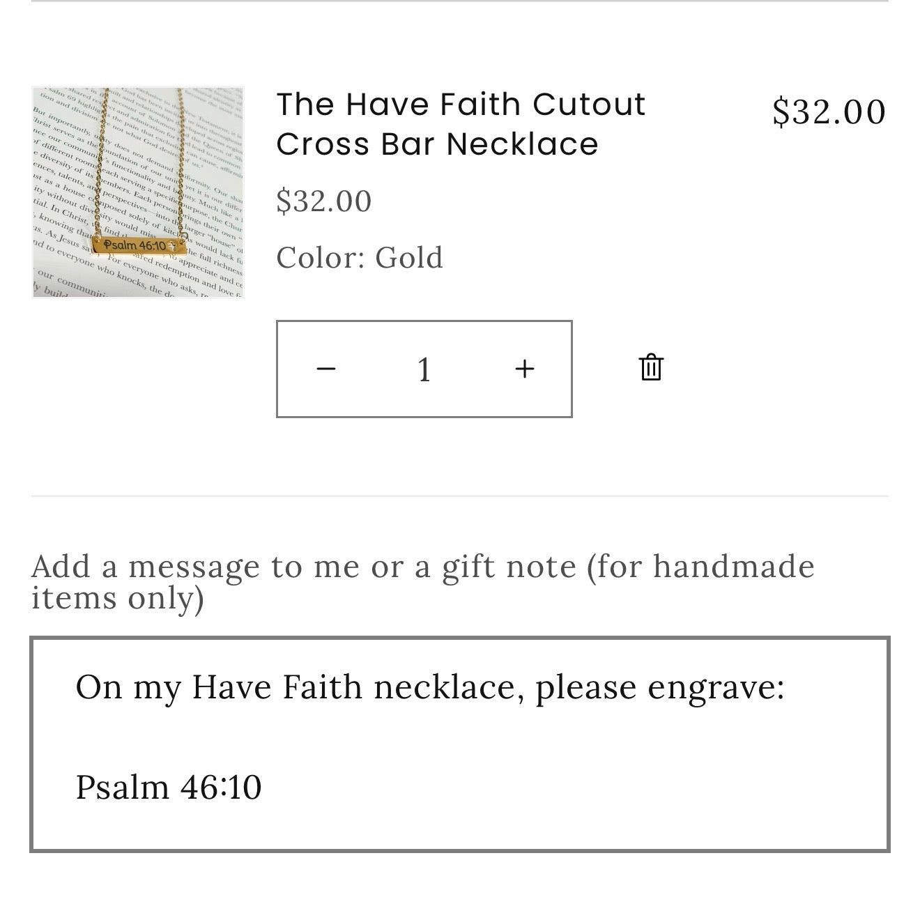 The Have Faith Cutout Cross Engraved Bar Necklace