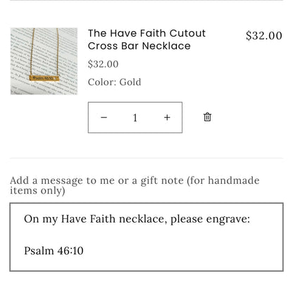 The Have Faith Cutout Cross Engraved Bar Necklace