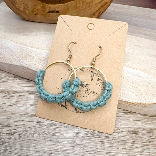 Macrame Hoop Earrings - Mint