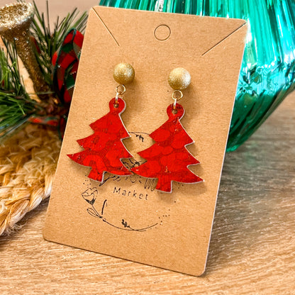 Have a Ball Red Leopard Christmas Tree Earrings