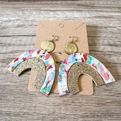 Double Rainbow Confetti & Gold Glitter Earrings