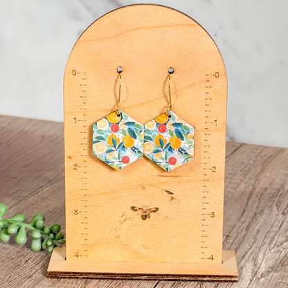 Citrus Grove Hexagon Leather Earrings