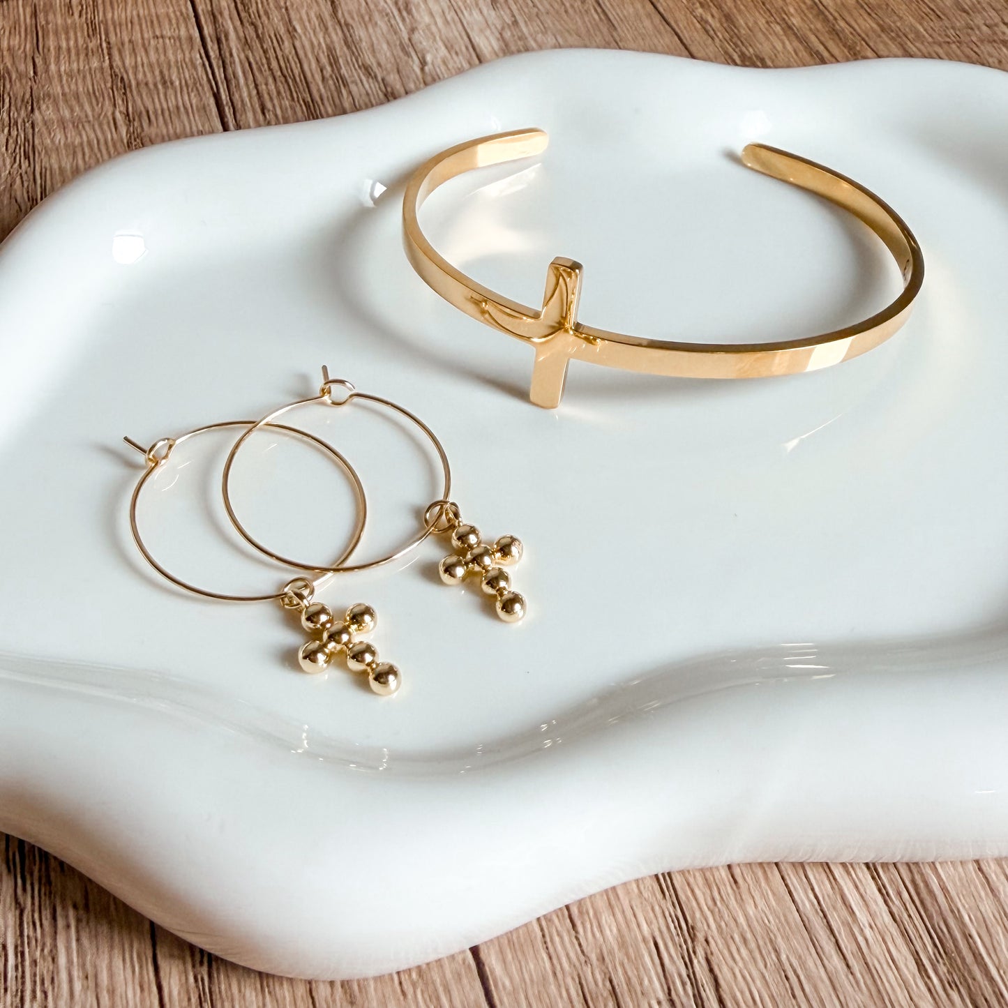 Dainty Gold Cross Hoop Earrings