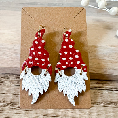 Handmade Christmas Genuine Leather Polka Dot Santa Gnome Earrings