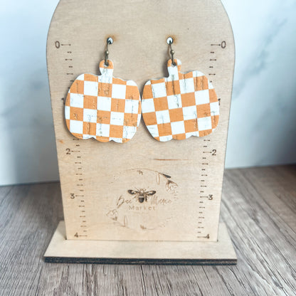Orange Checkered Pumpkin Earrings