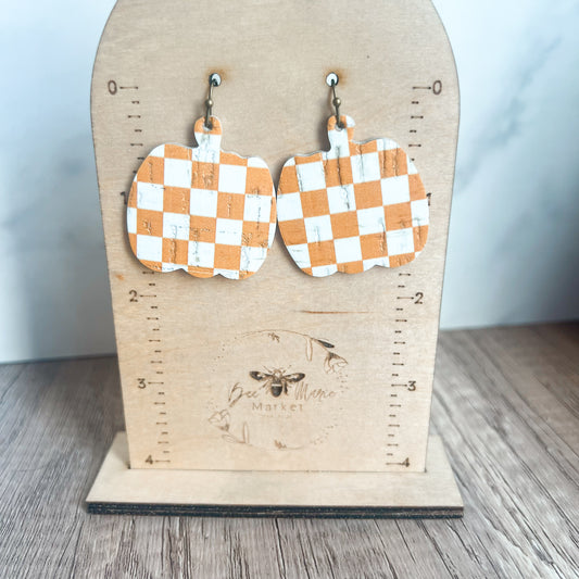 Orange Checkered Pumpkin Earrings