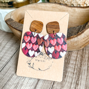 Harriett Leather & Wood Heart Drop Earrings