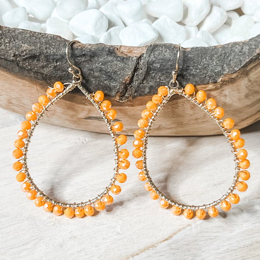 Olivia Orange Glass Beaded Teardrop Earrings