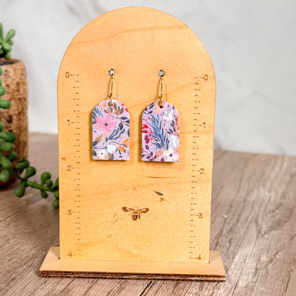 Meadow Mist Floral Arch Leather Earrings