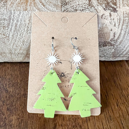 Lime Christmas Tree & Star Earrings