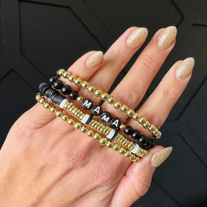 Mama Black Beaded Stacked Bracelet Set