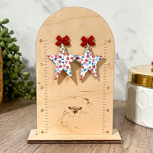 Red, White, & Blue Distressed Star Bow Earrings