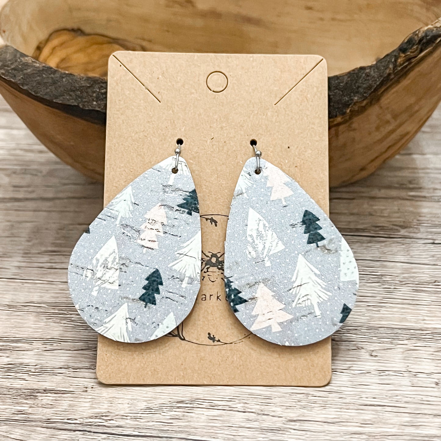 Gray Christmas Tree Teardrop Earrings