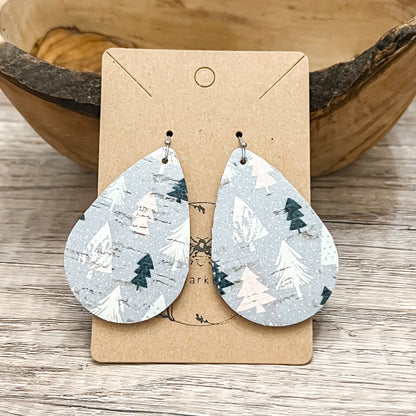 Gray Christmas Tree Teardrop Earrings
