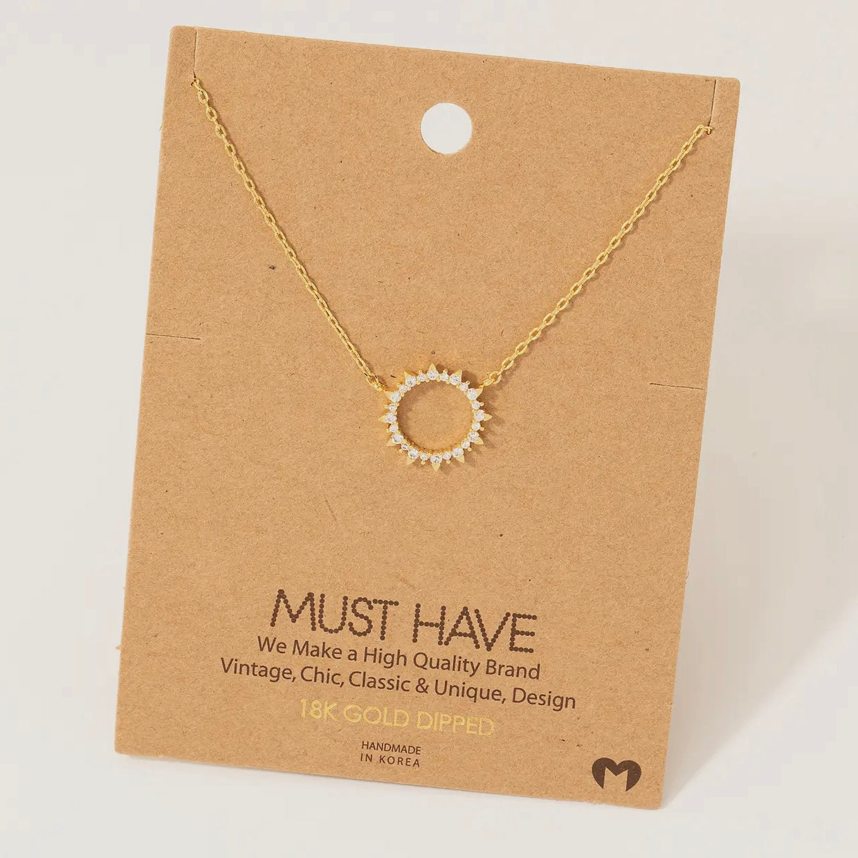 Gold Pave Sun Pendant Necklace