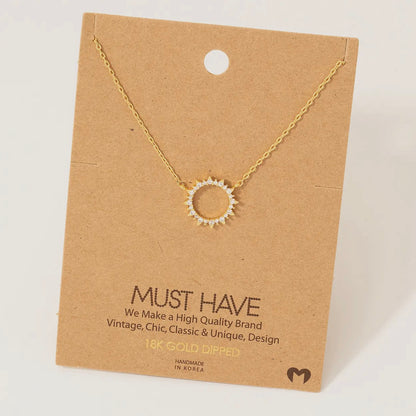 Gold Pave Sun Pendant Necklace