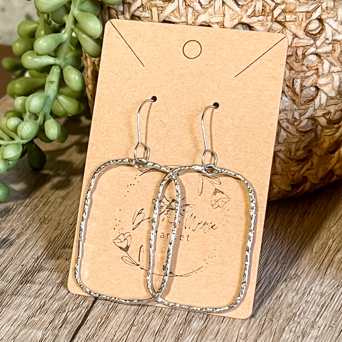 Silver Hammered Rectangle Hoops