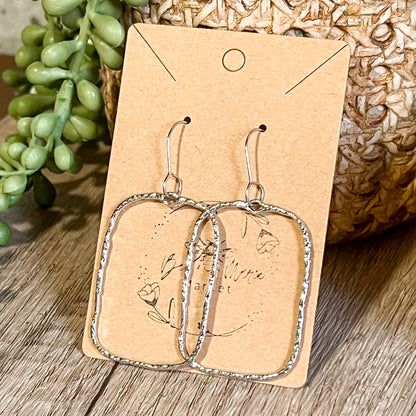 Silver Hammered Rectangle Hoops
