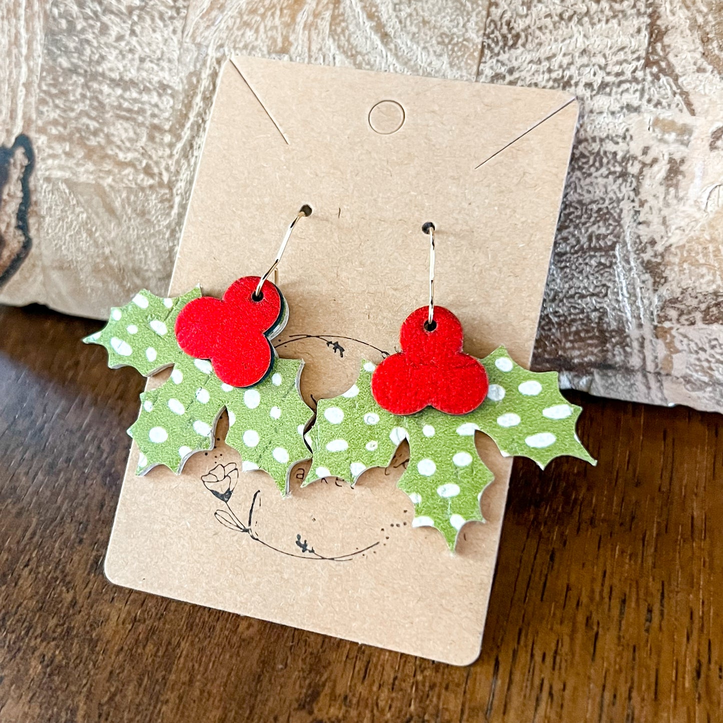Lime Doodle Dot Holly Jolly Leather Earrings