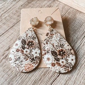 Floral Druzy Teardrop Earrings