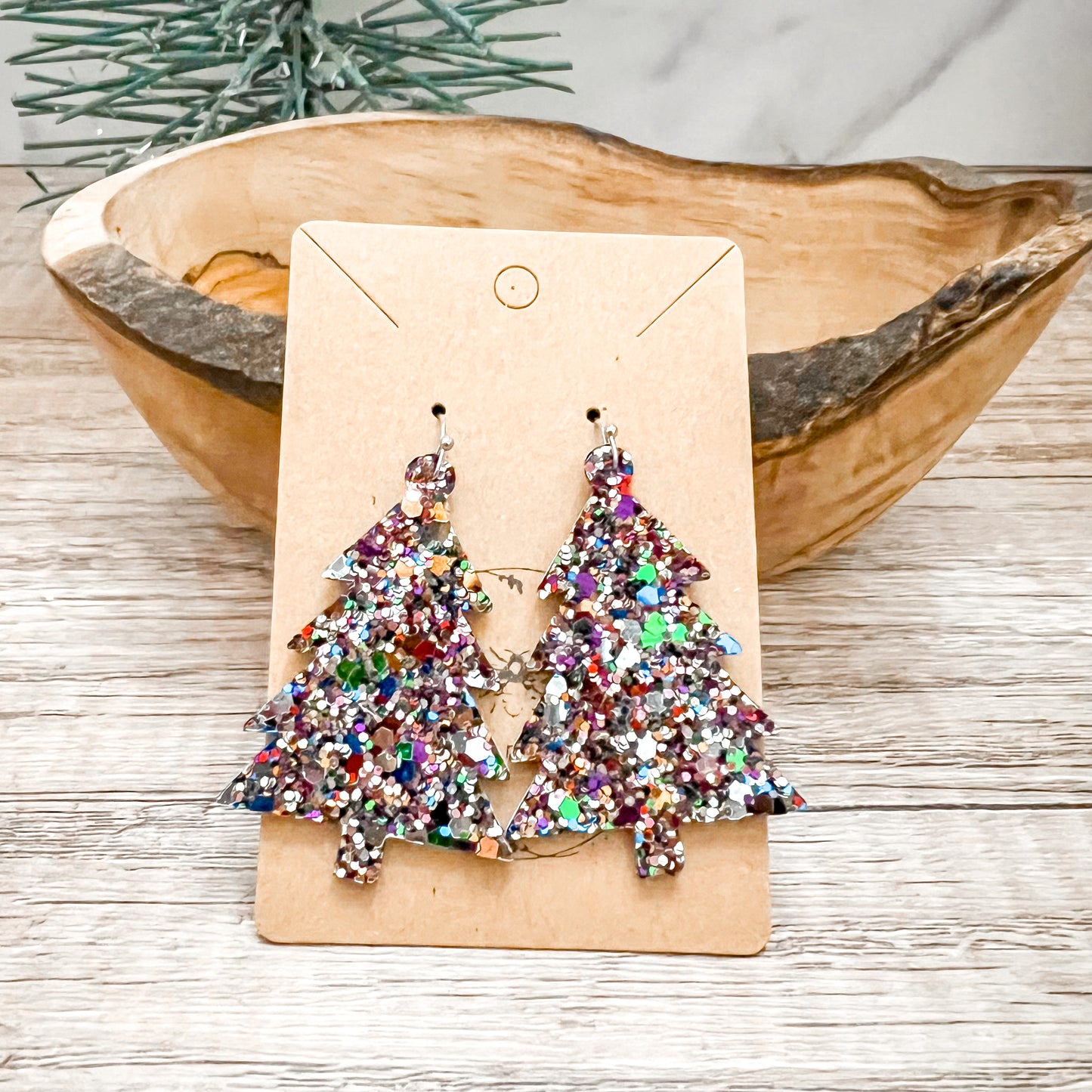 Fergie Glitter Genuine Leather Christmas Tree Earrings