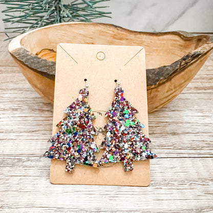 Fergie Glitter Genuine Leather Christmas Tree Earrings