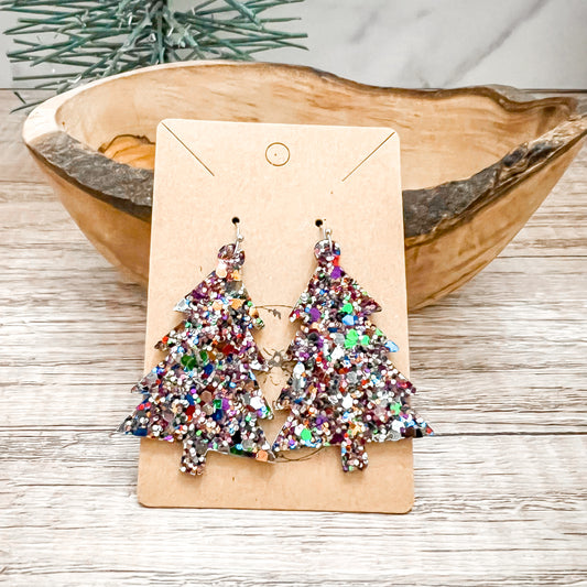 Fergie Glitter Genuine Leather Christmas Tree Earrings