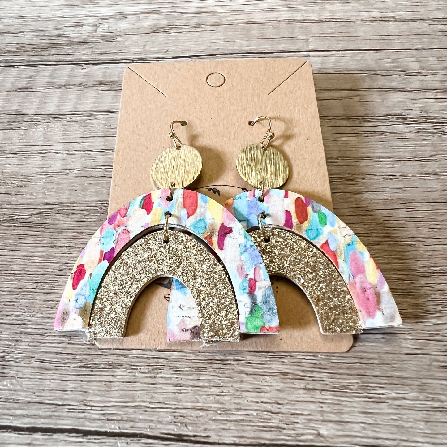 Double Rainbow Confetti & Gold Glitter Earrings