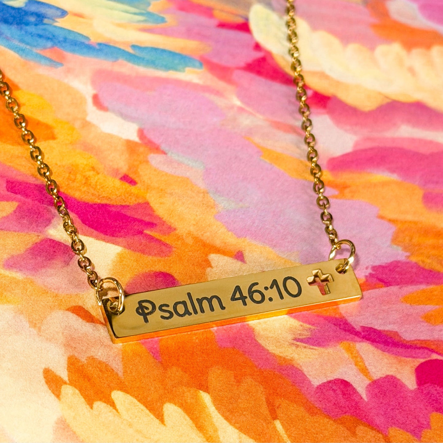 The Have Faith Cutout Cross Engraved Bar Necklace
