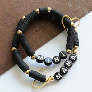 Black Mama & Mini Heart Bracelet Set