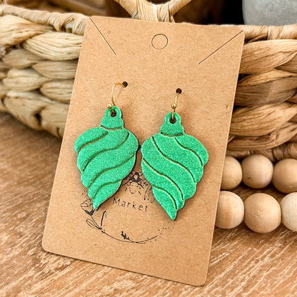 Green Swirl Embossed Ornament Earrings