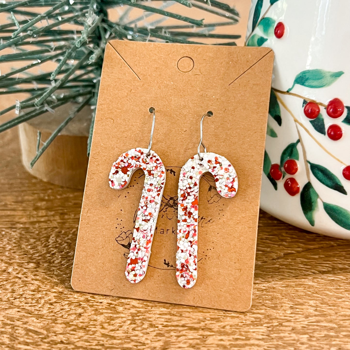 Candy Cane Glitter Earrings