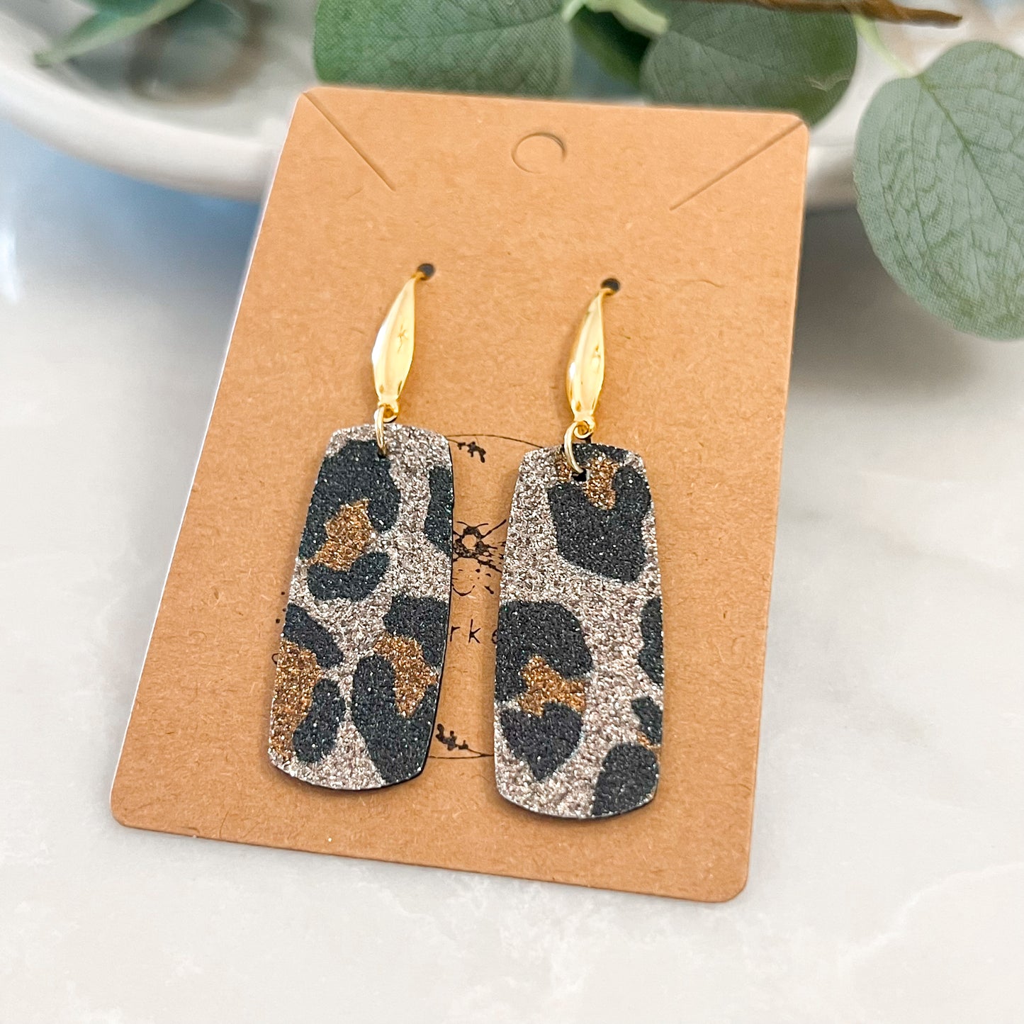 Golden Glam Leopard Bar Earrings