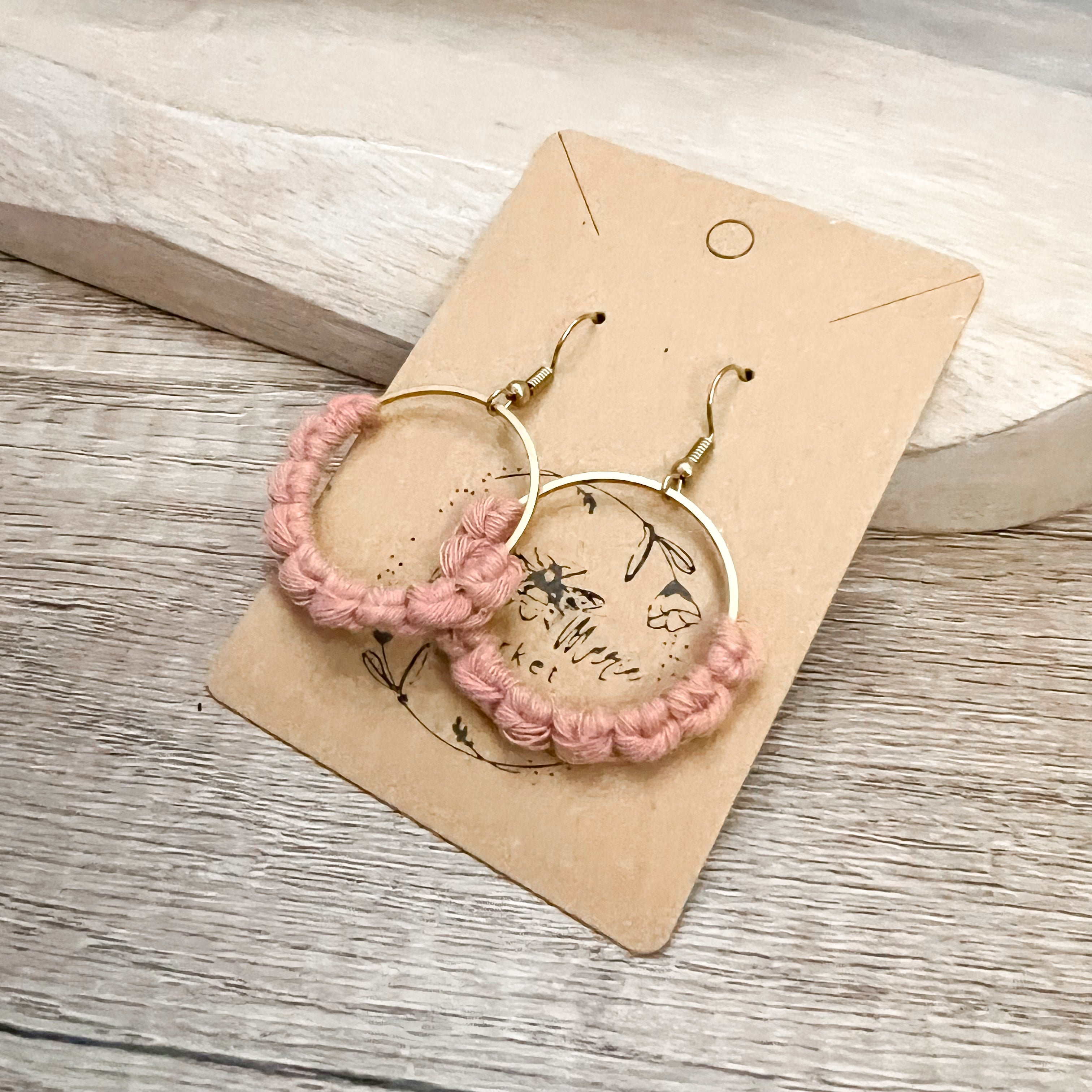 Macrame Hoop Earrings - Mauve