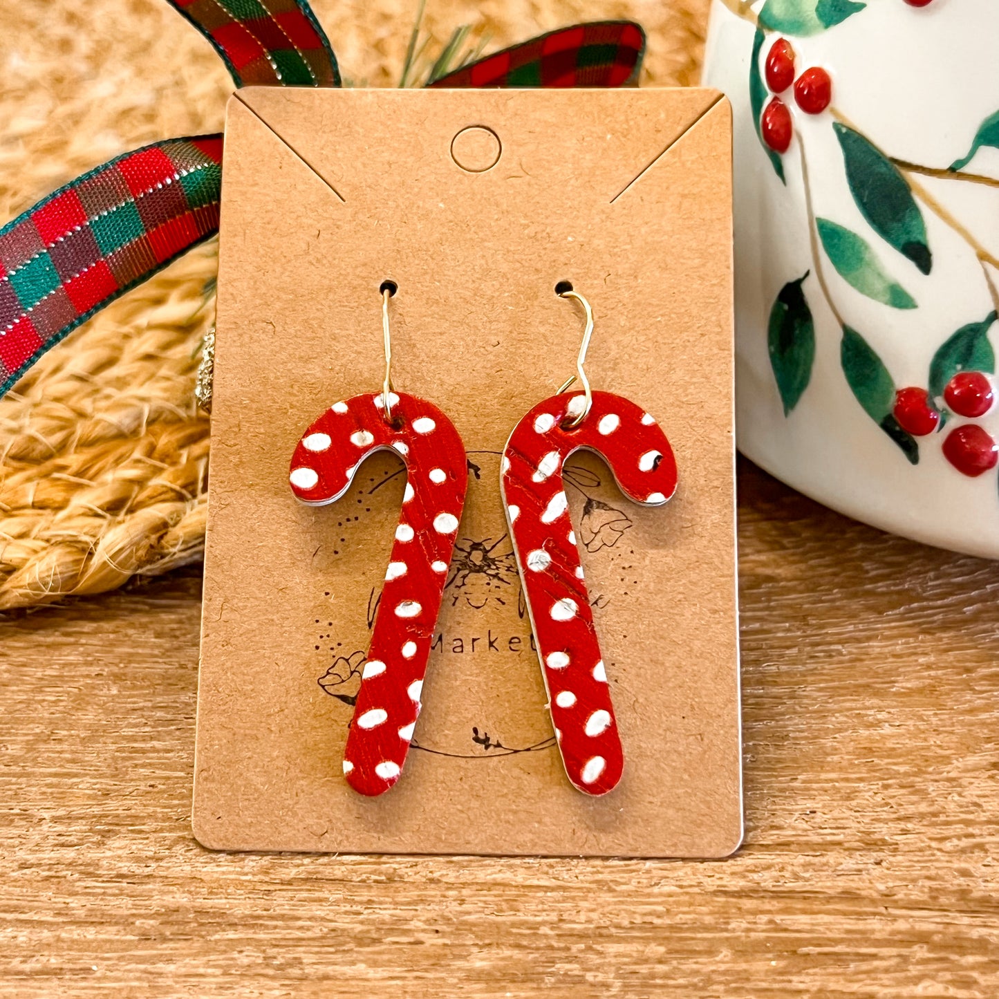 Peppermint Doodle Dot Candy Cane Earrings