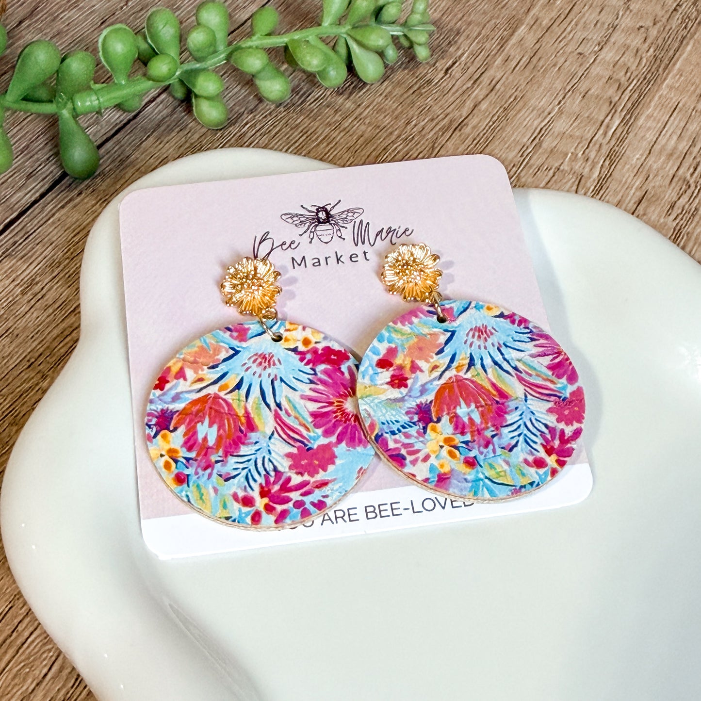 Tropical Bloom Leather Earrings