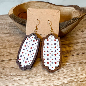 Inlaid Leather & Wood Geometric Teardrop Earrings