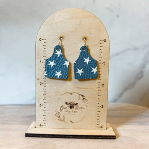 Blue & White Star Handmade Cowtag Earrings