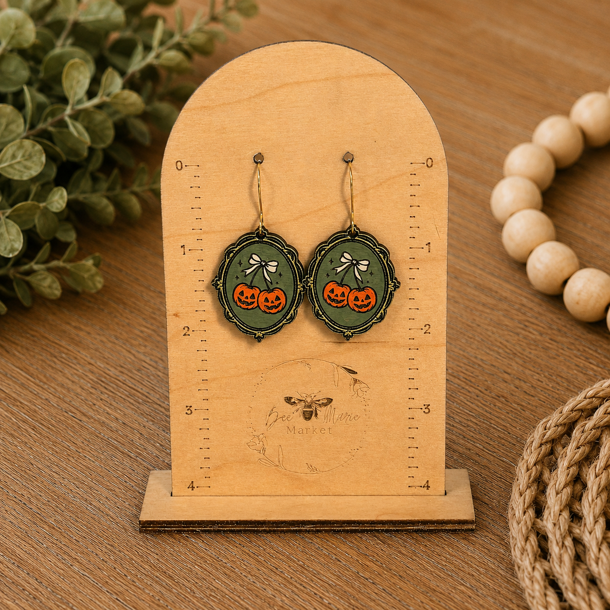 Hand Painted Vintage Framed Pumpkin Cherry Earrings