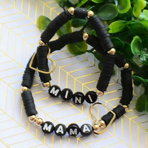 Black Mama & Mini Heart Bracelet Set