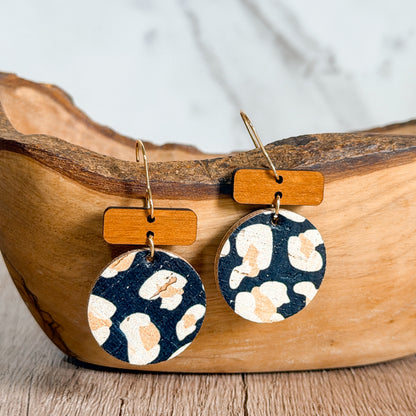 Black Animal Print Bar Earrings