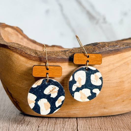 Black Animal Print Bar Earrings