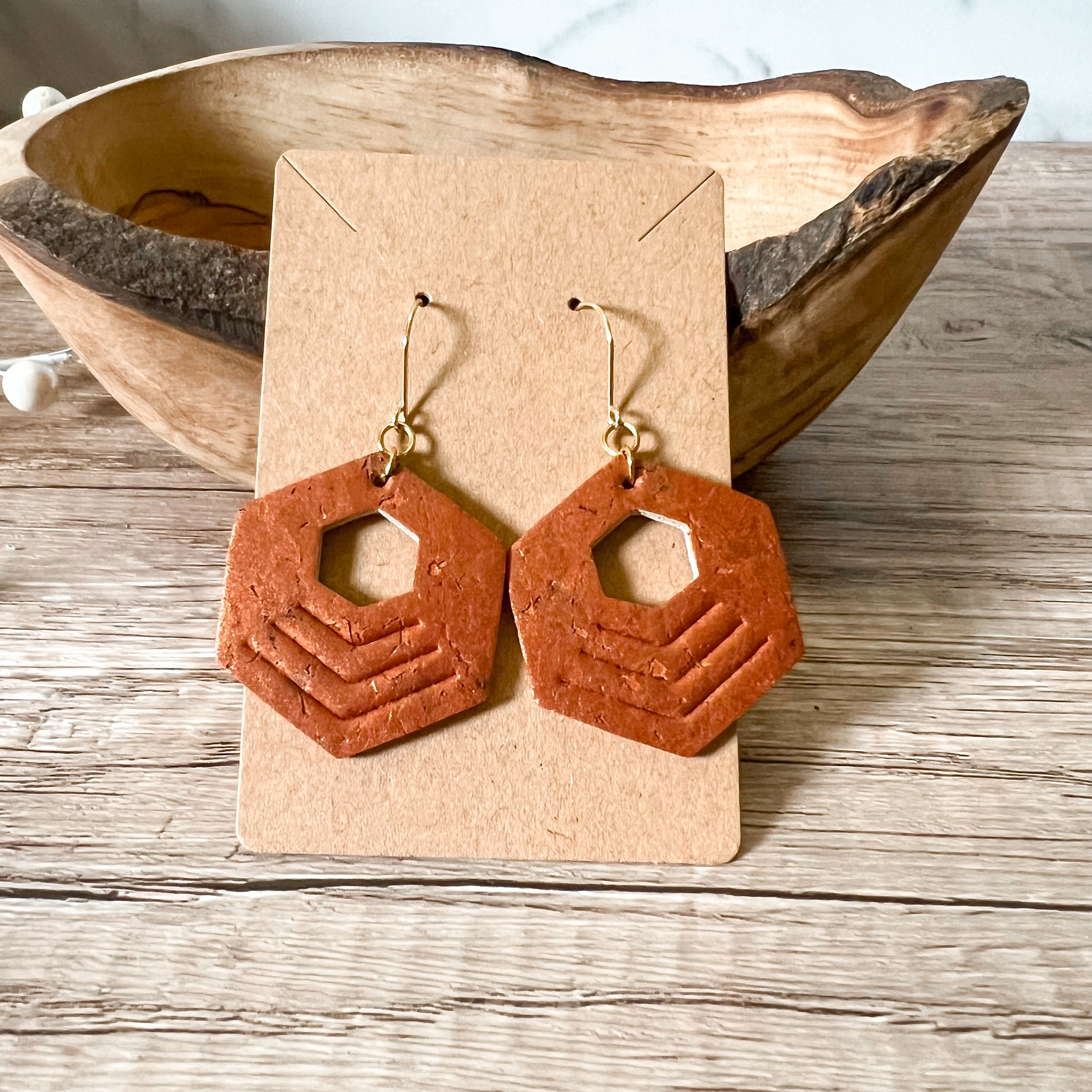 Pearlized Rust Hexy Dangle Embossed Earrings