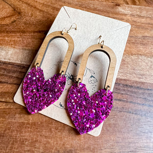 Gina Raspberry Glitter Heart Arch Earrings