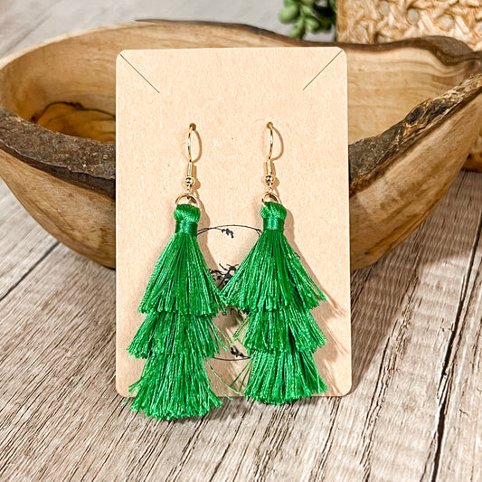 Judy Green Fringe Tassel Earrings