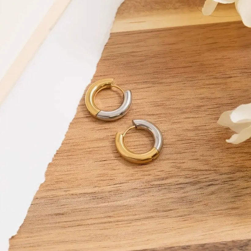 Two Tone Waterproof Huggie Hoops